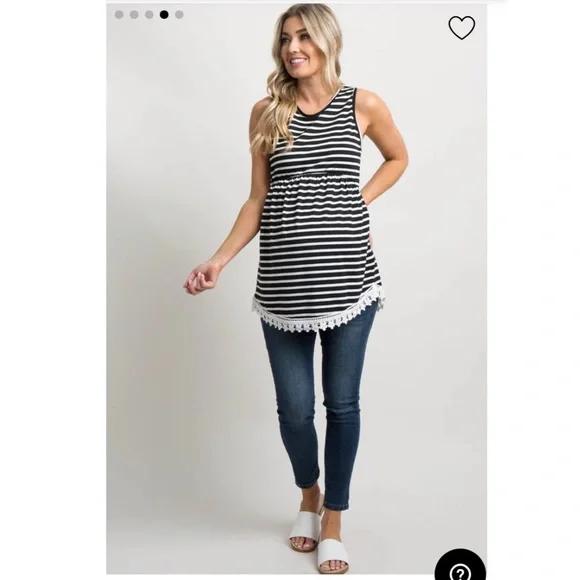 NEW PinkBlush Black Stripped Sleeveless Peplum Maternity Tunic - Picture 5 of 10